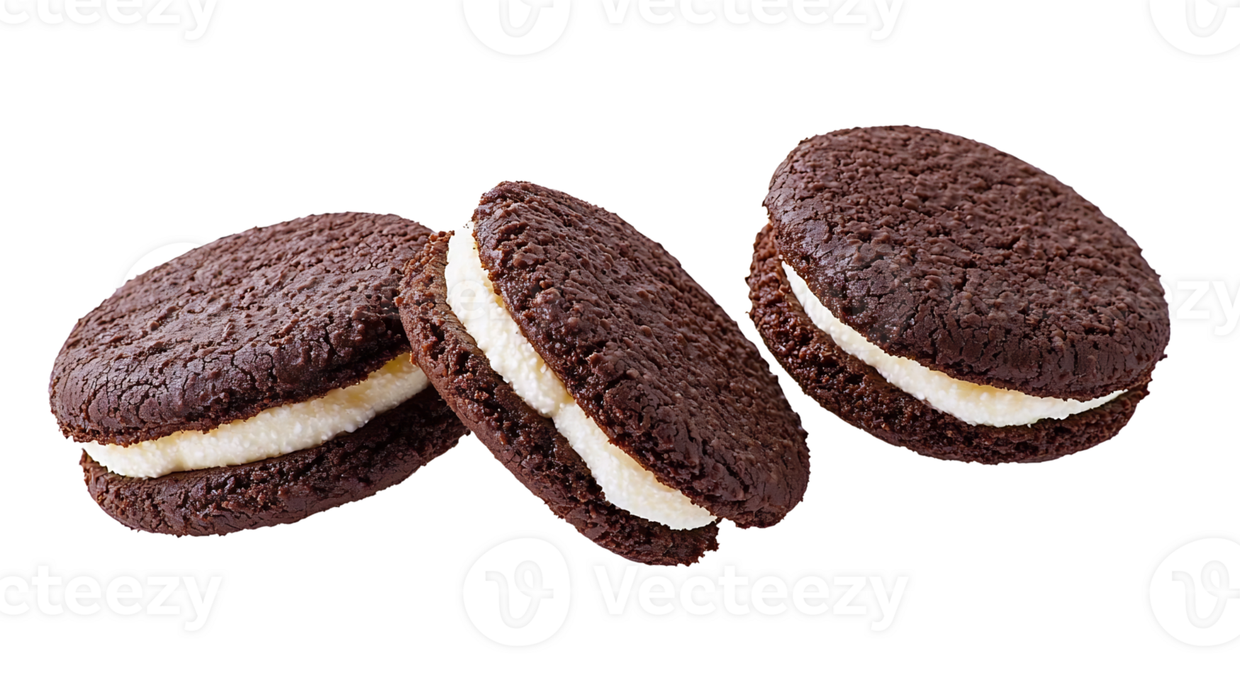 chocolate whoopie pies with cream filling on transparent background. png