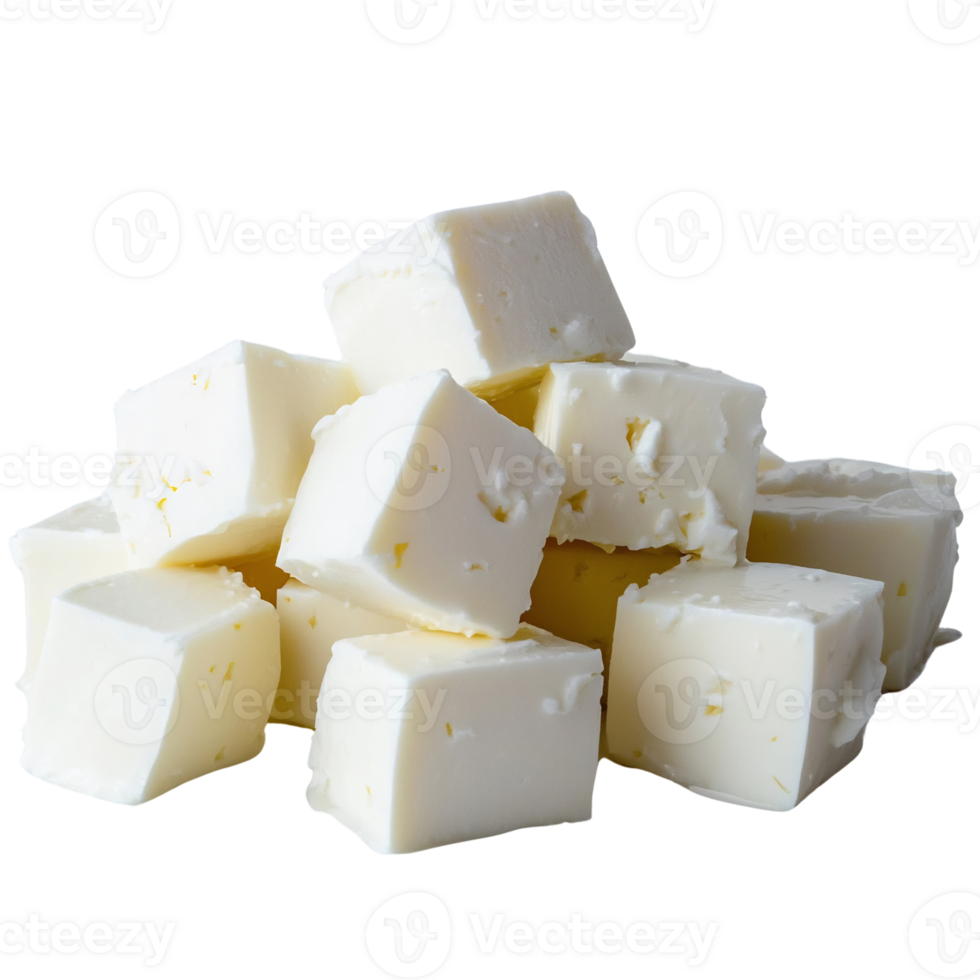 feta cheese cubes pile isolated on black png