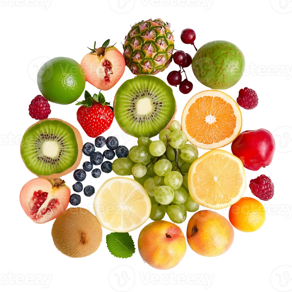 assorted fresh fruits on transparent background png