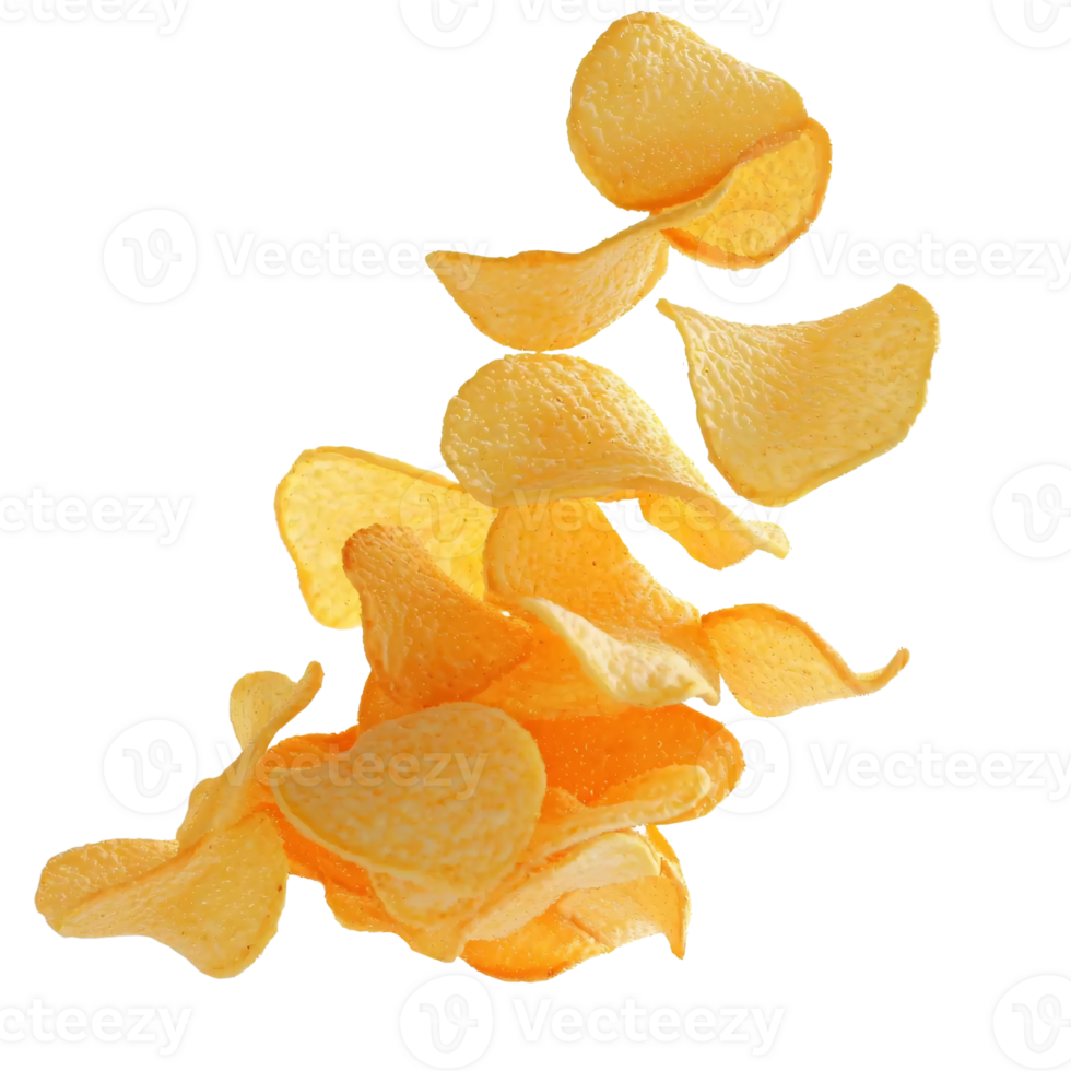 potato chips falling on transparent background png