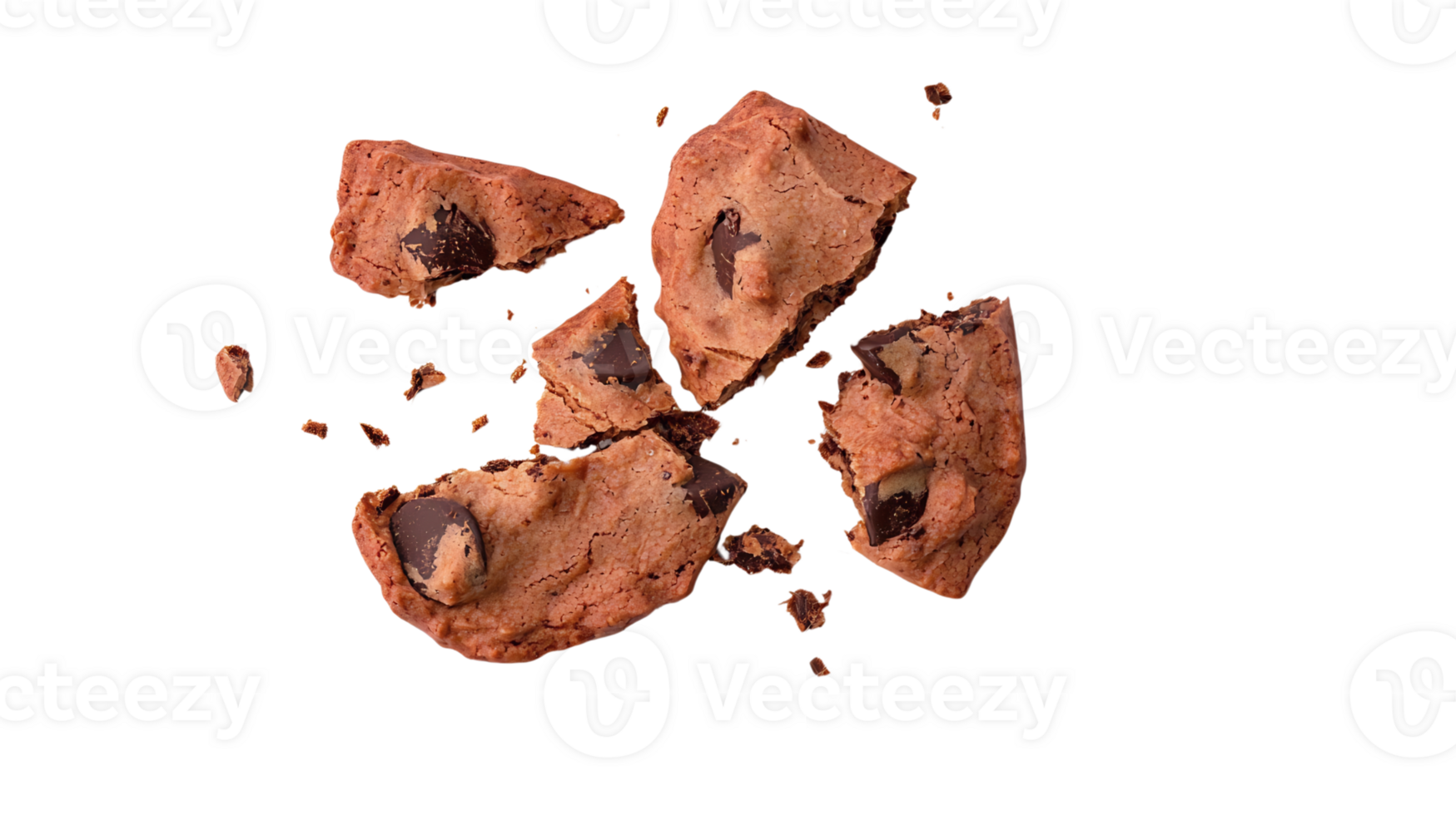broken chocolate chip cookie on transparent background png
