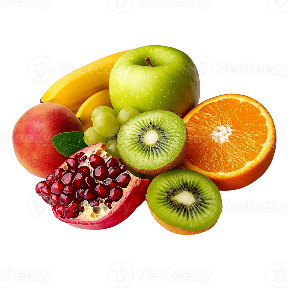 assorted fresh fruits still life on transparent background. png