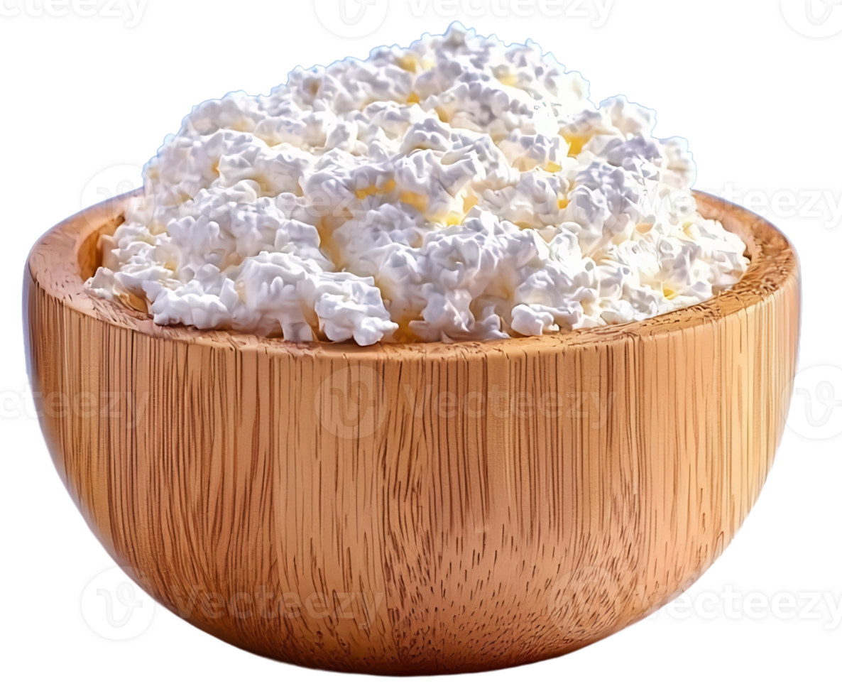 cottage cheese in wooden bowl on transparent background png