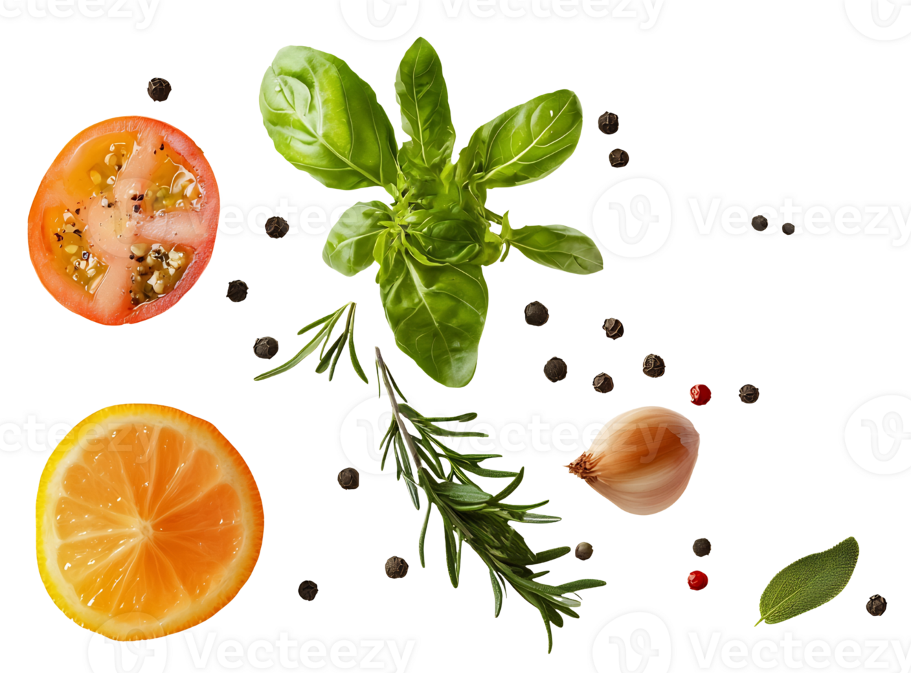 fresh herbs and spices on transparent background png