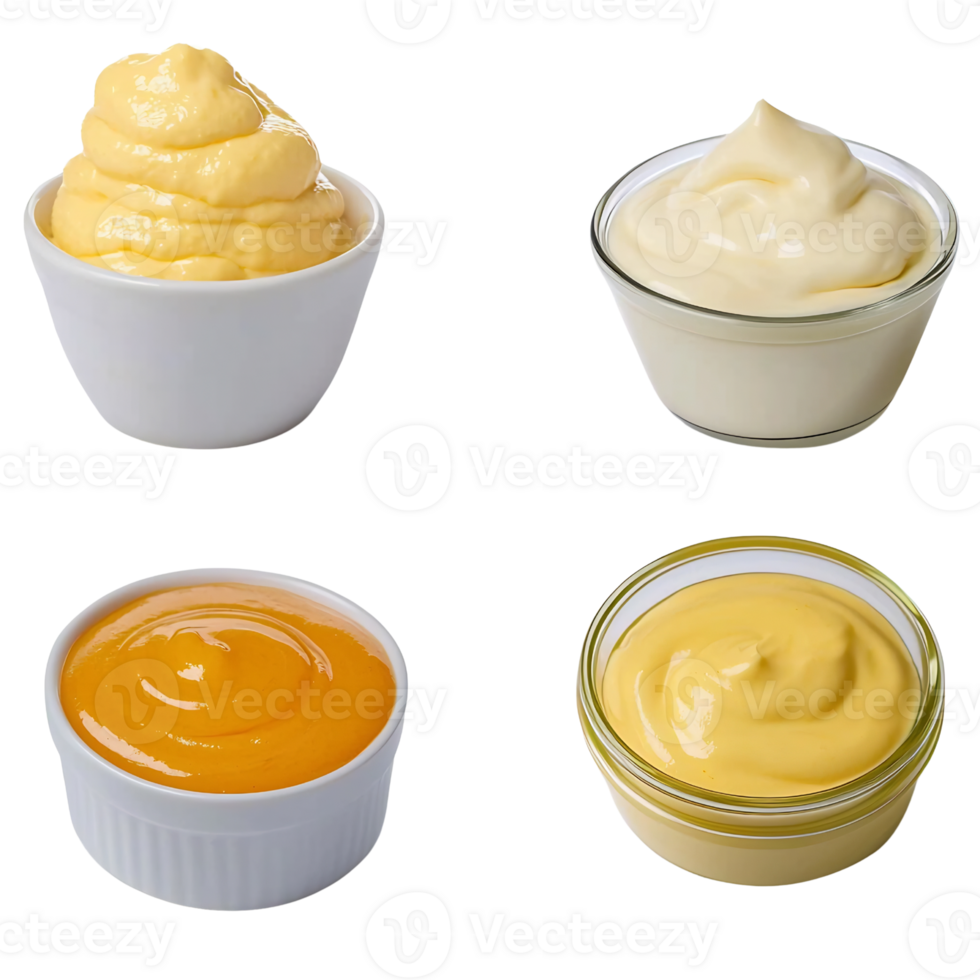 variety of sauces in bowls, isolated on transparent background. png