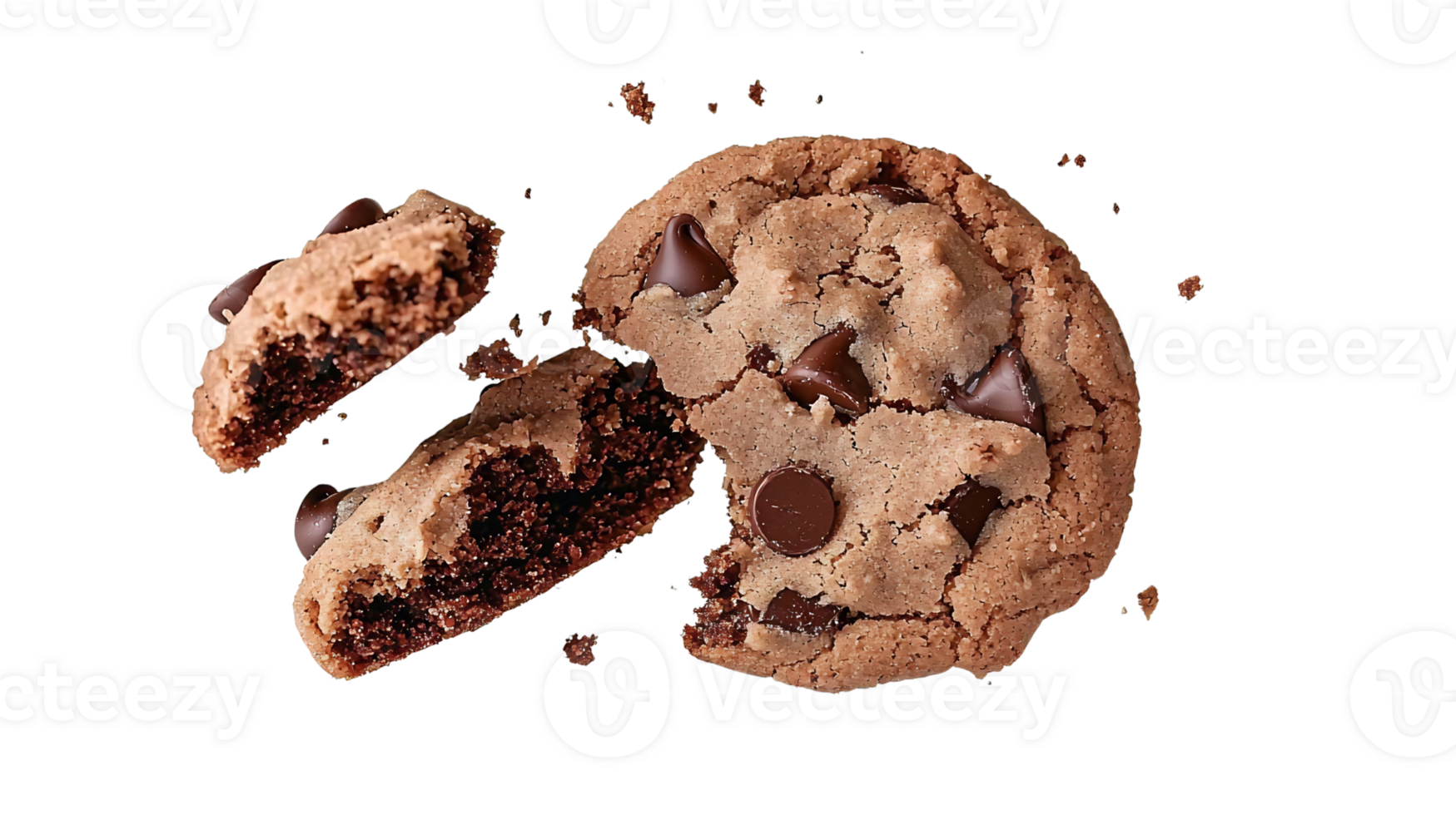 chocolate chip cookie, broken piece on transparent background png