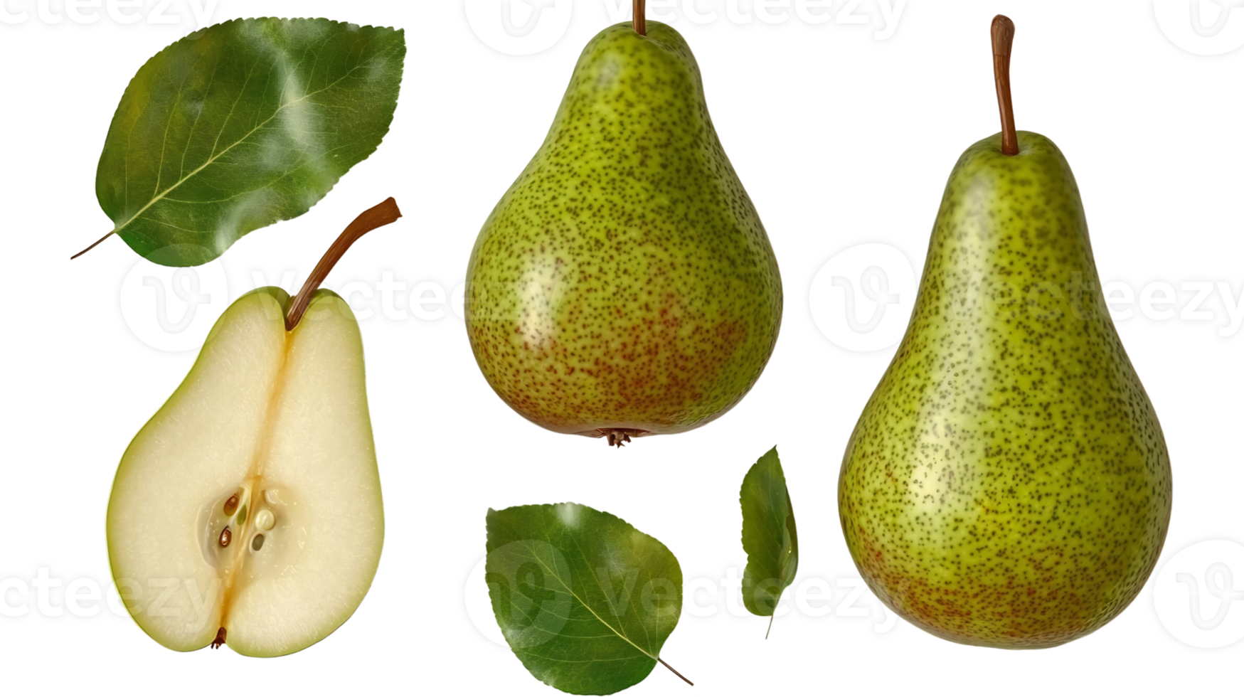pear fruit set, isolated on transparent background. png