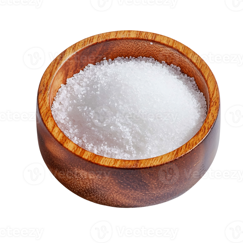 salt in wooden bowl isolated on transparent background. png