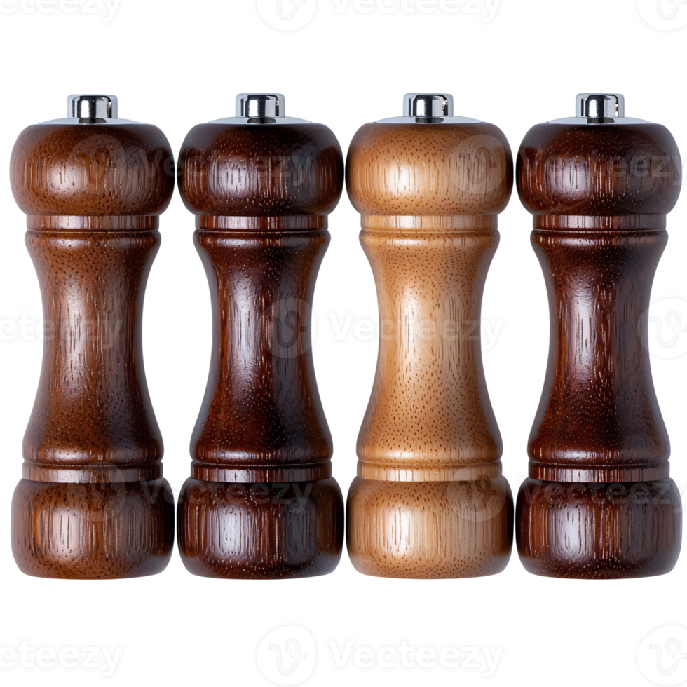 wooden pepper mills set on transparent background. png