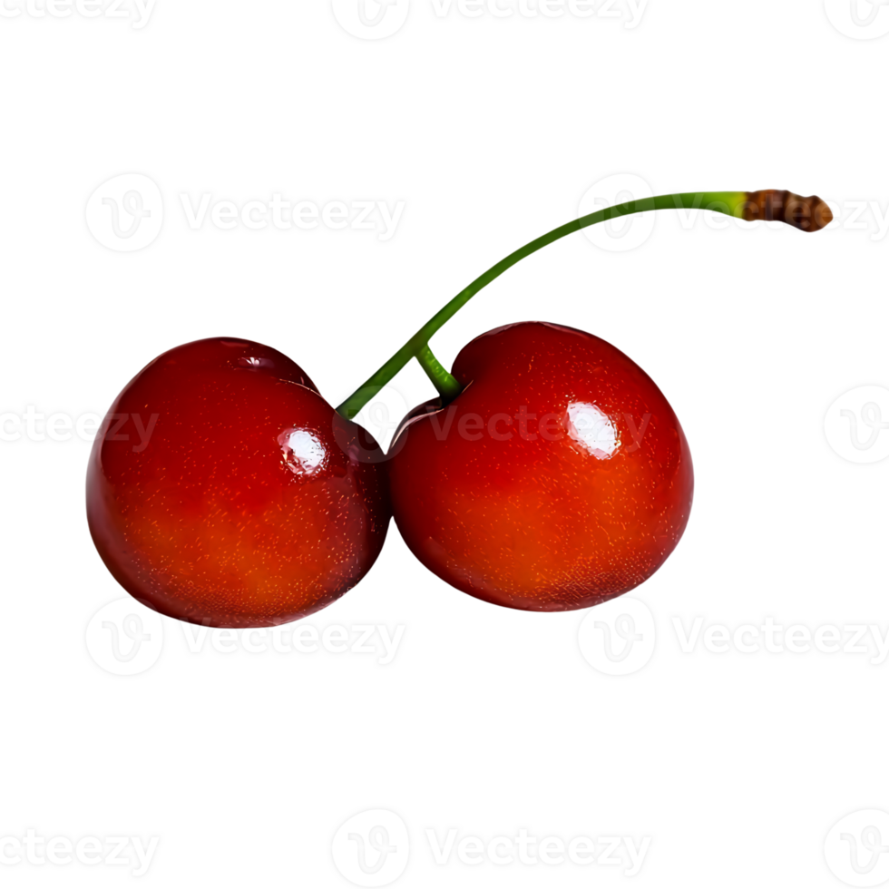 two cherries on transparent background, close-up. png