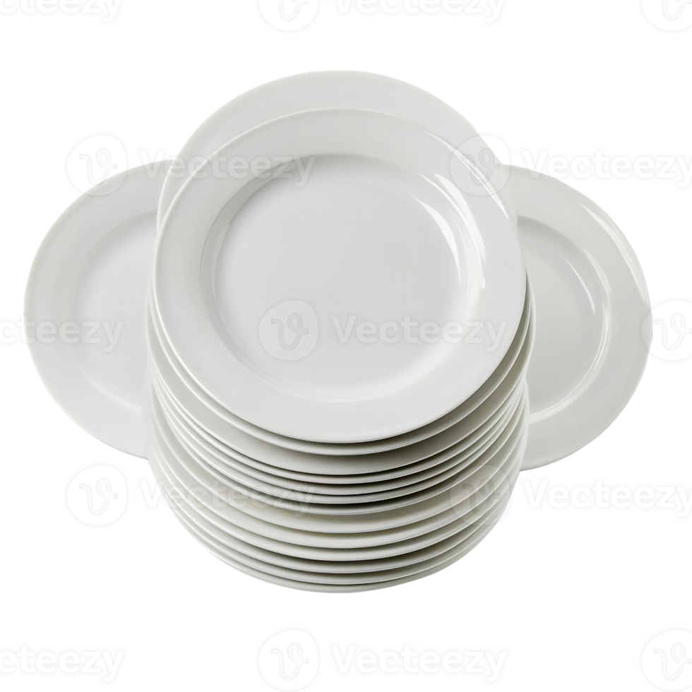 stack of white dinner plates on transparent background png