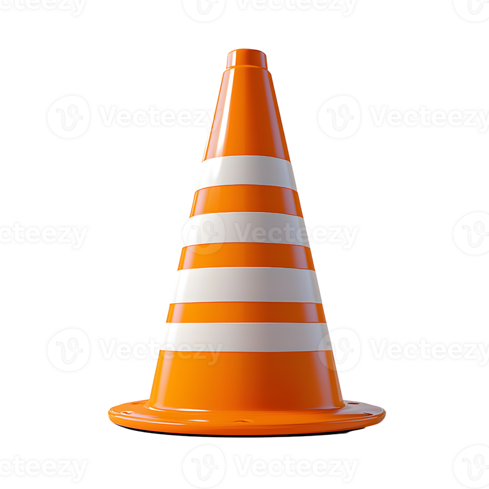 orange traffic cone with white stripes on transparent background png