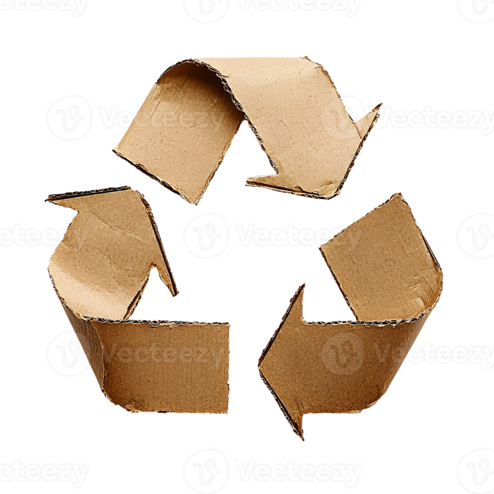 cardboard recycle symbol on transparent background. png