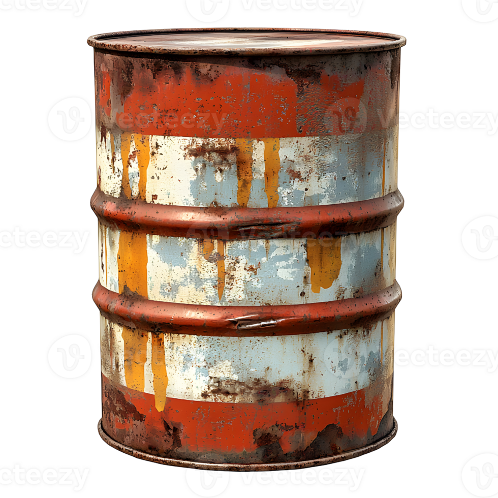 rusty metal oil drum on transparent background png