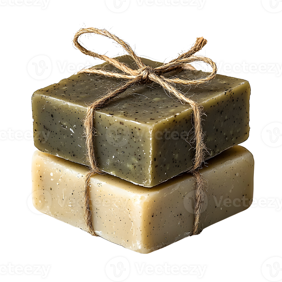 handmade soap bars tied with twine on transparent background png