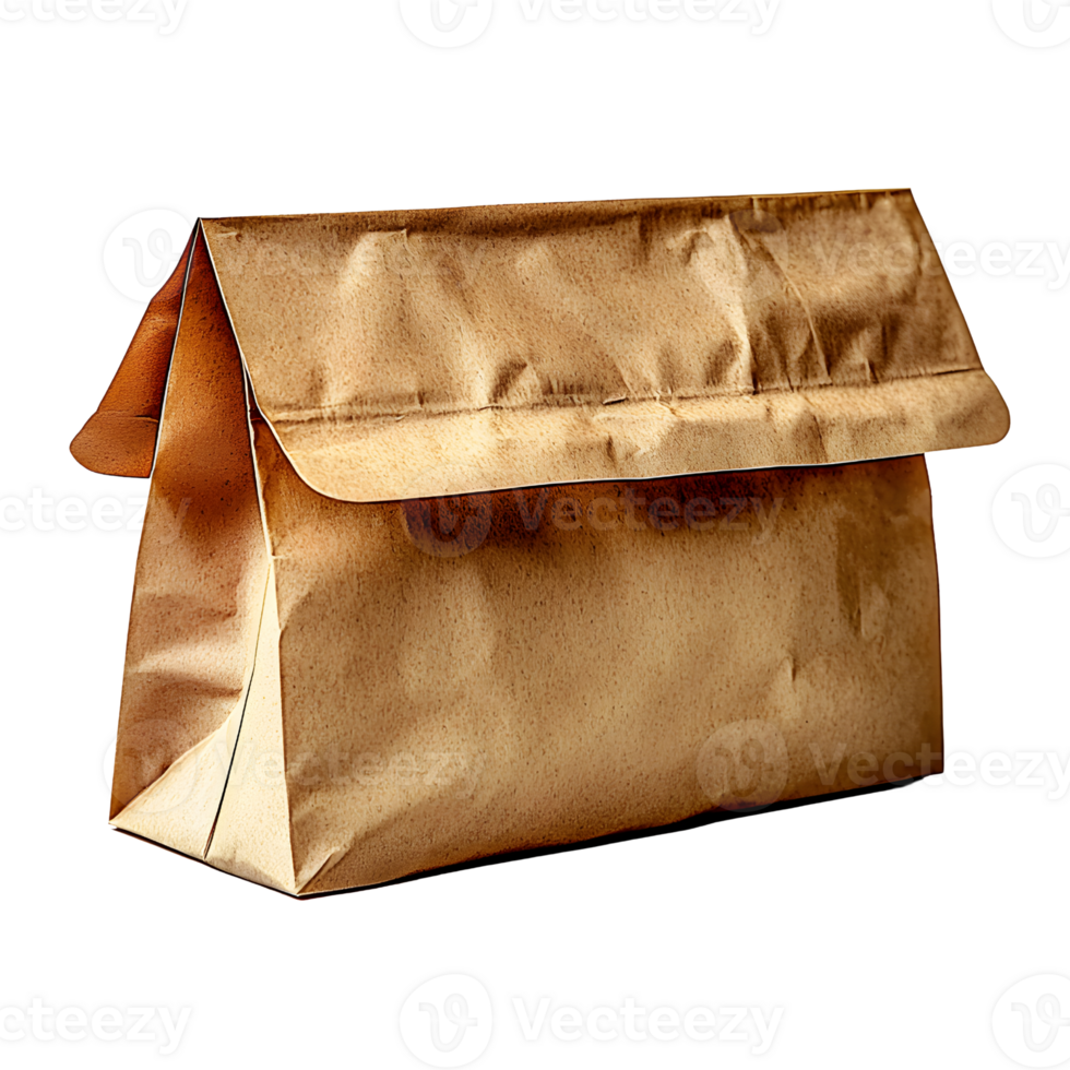 brown paper lunch bag isolated on transparent background. png