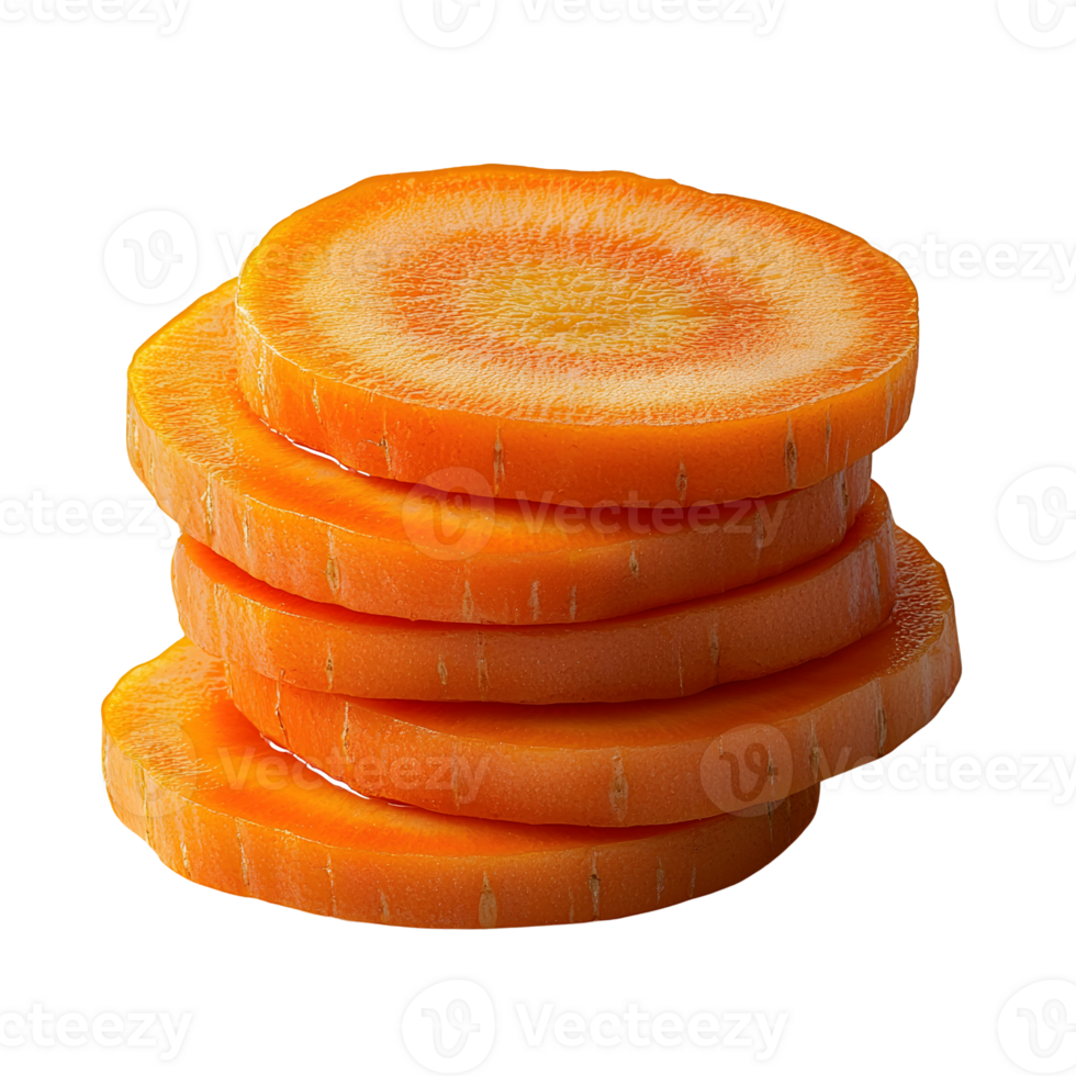 carrot slices stacked on transparent background. png