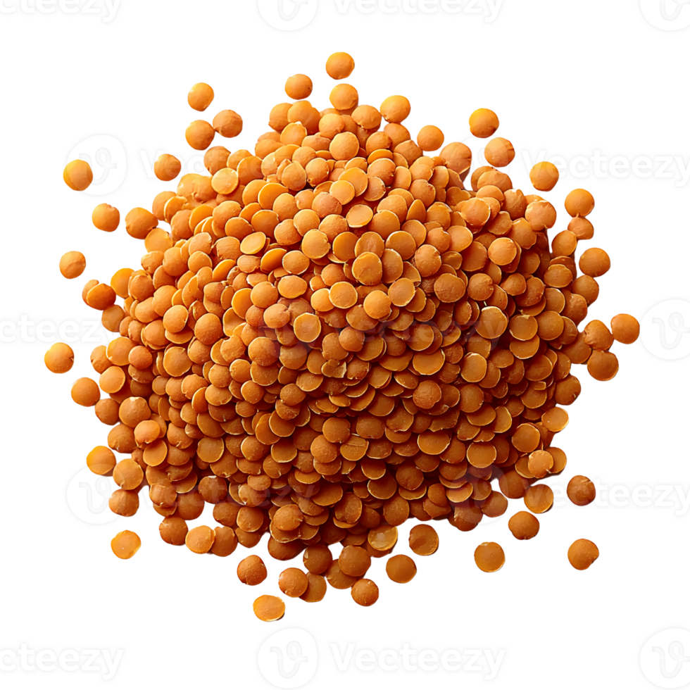 red lentils pile isolated on transparent background. png