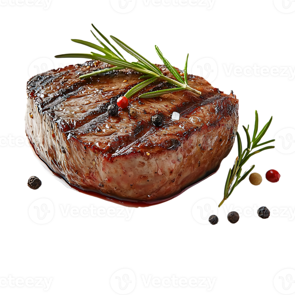 grilled beef steak with rosemary on transparent background. png