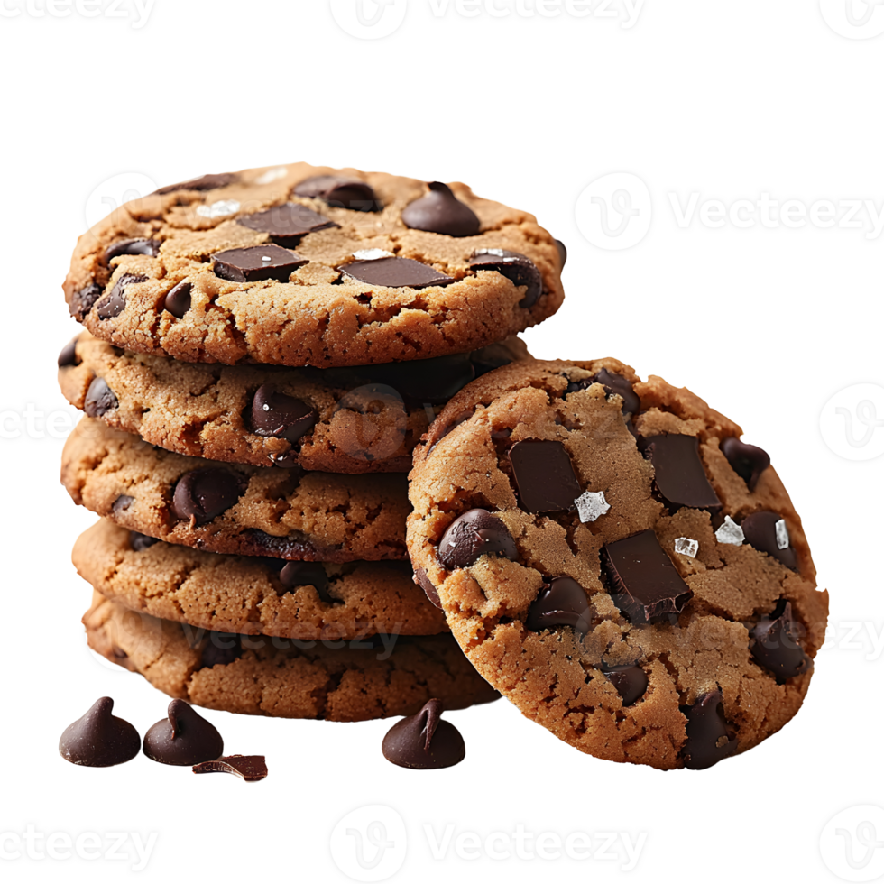 chocolate chip cookies stack on transparent background. png
