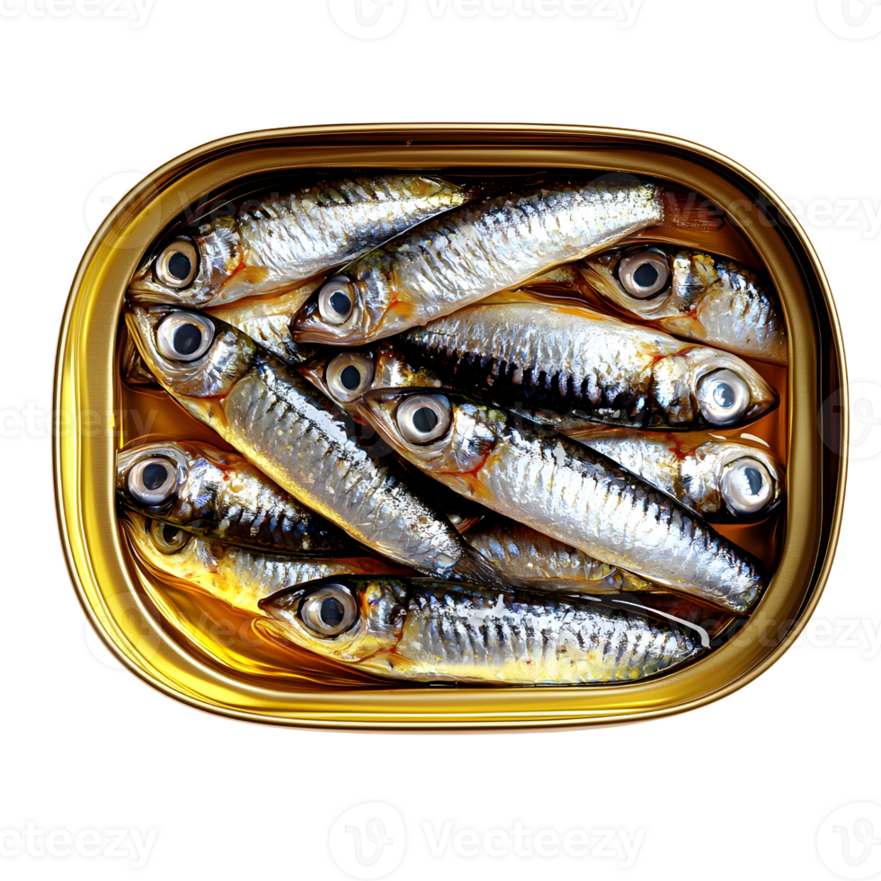 canned sardines, close-up in golden can png