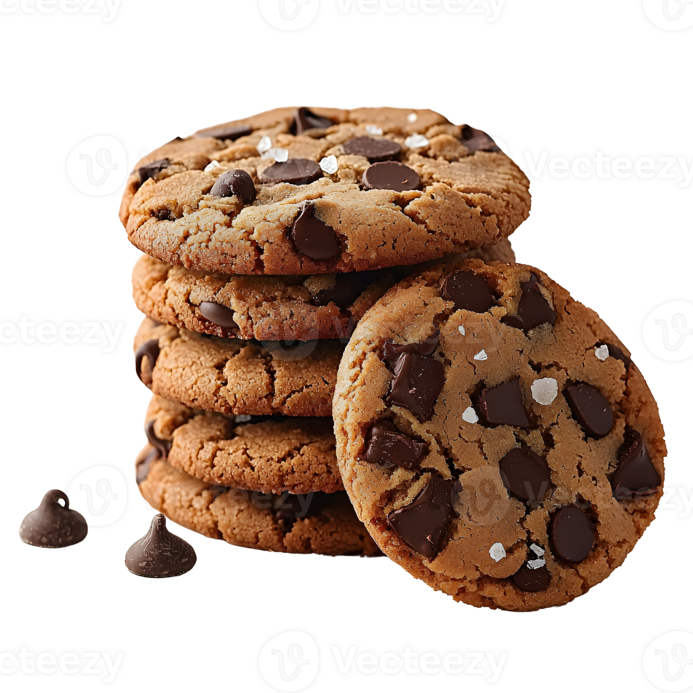 chocolate chip cookies stack isolated on transparent background. png