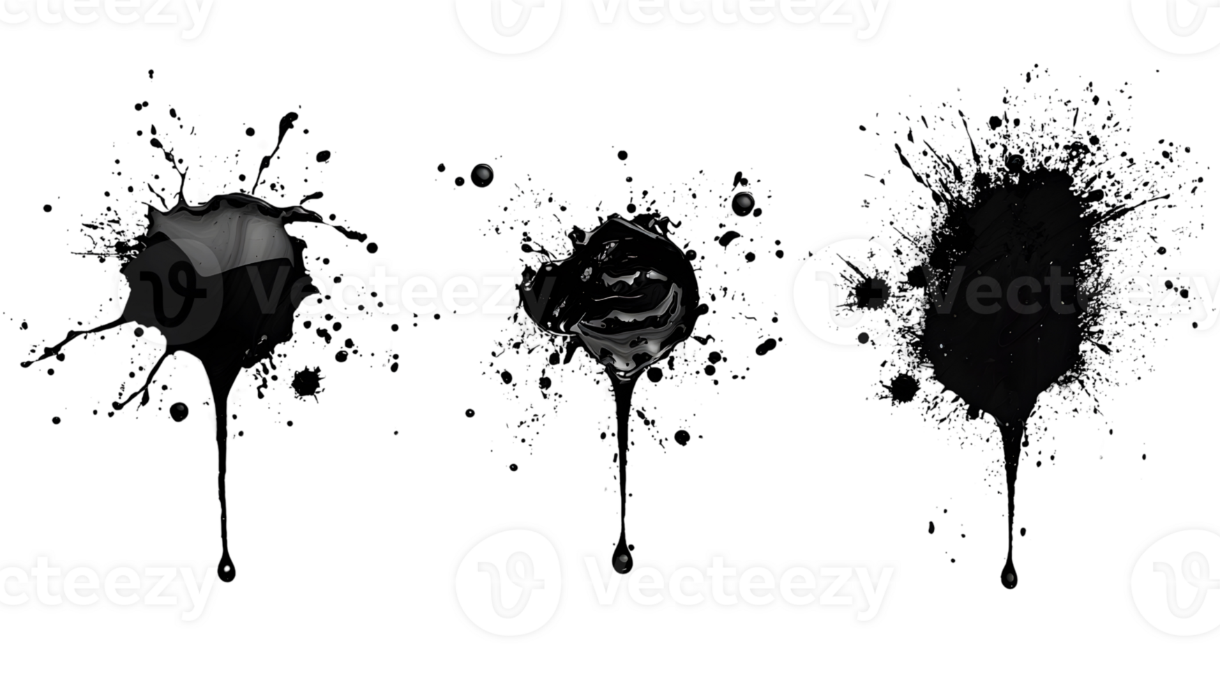 black ink splashes on transparent background png
