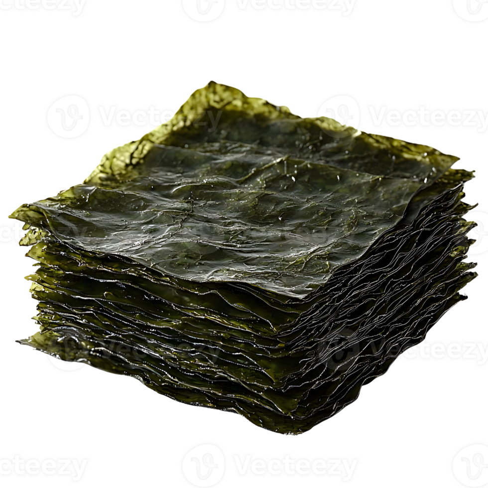 stack of dried seaweed sheets on transparent background png