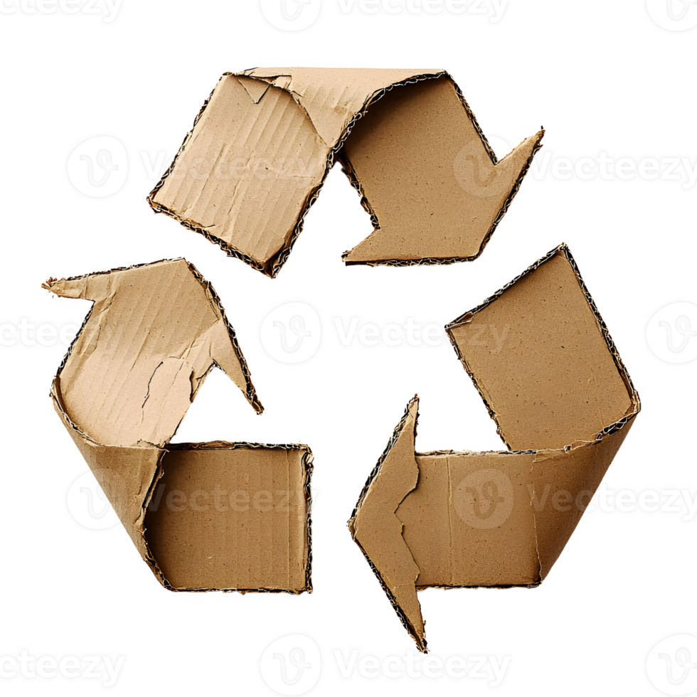 recycle symbol made of cardboard, isolated on black. png