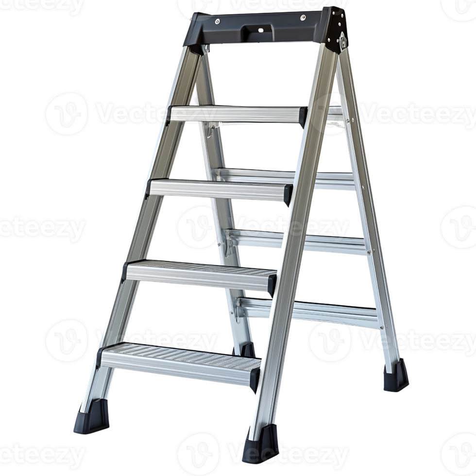 step ladder, aluminum ladder on transparent background. png