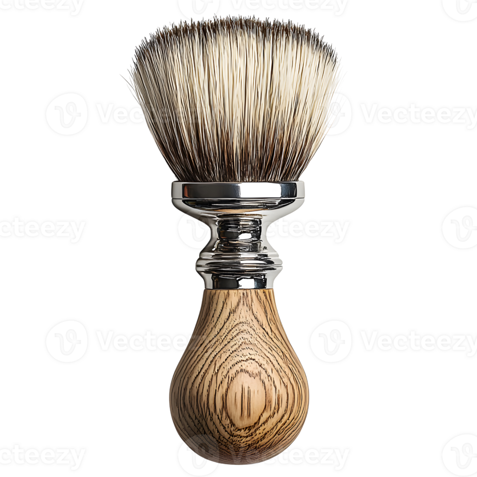 shaving brush with wooden handle isolated on black. png