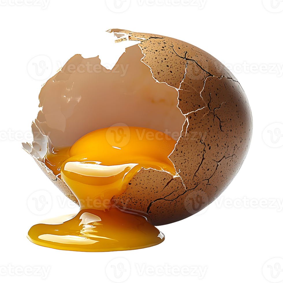cracked egg with yolk isolated on transparent background. png