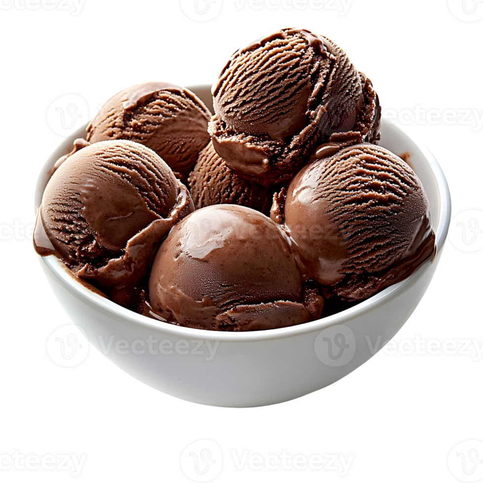 chocolate ice cream scoops in white bowl png