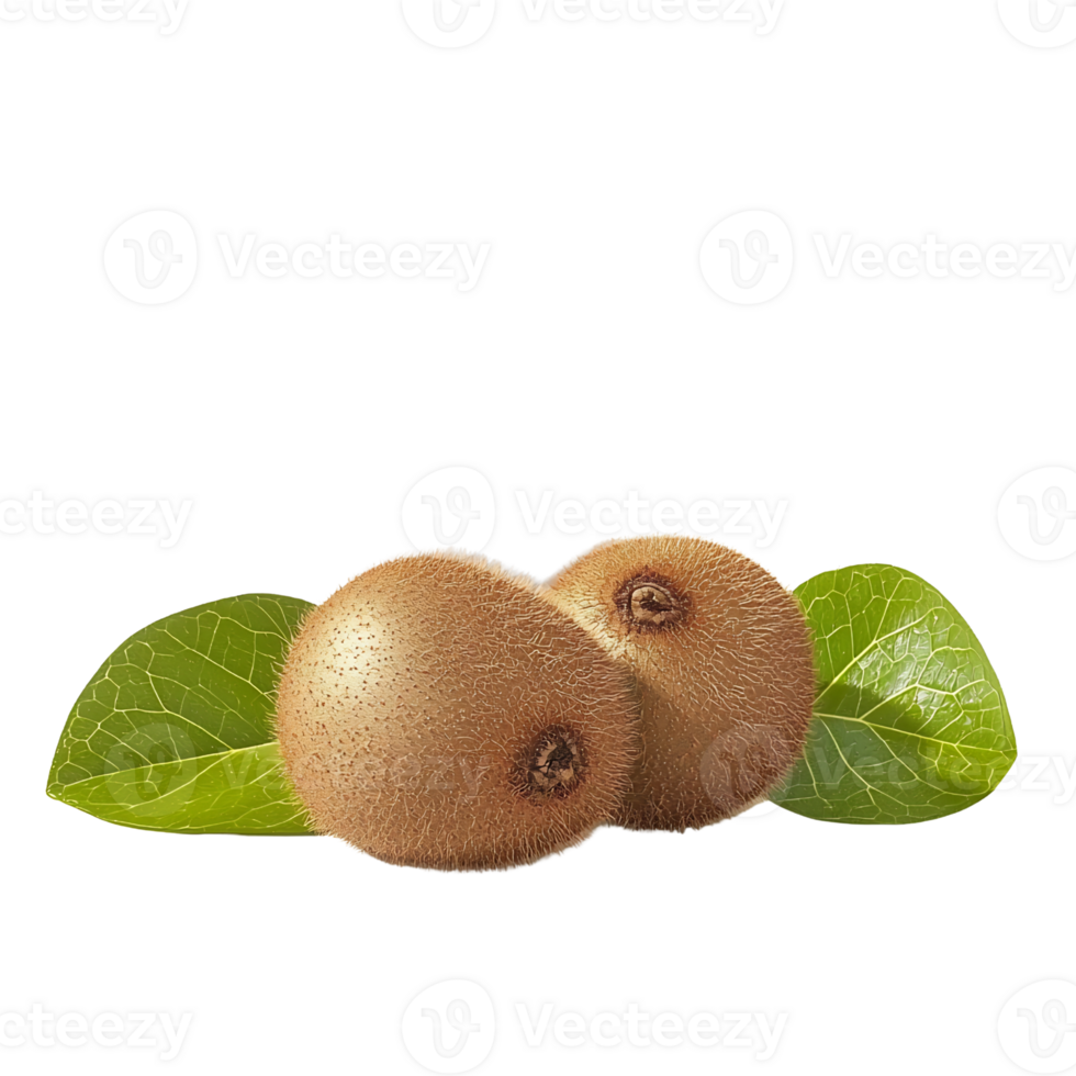 two kiwis with leaves, isolated on transparent background. png