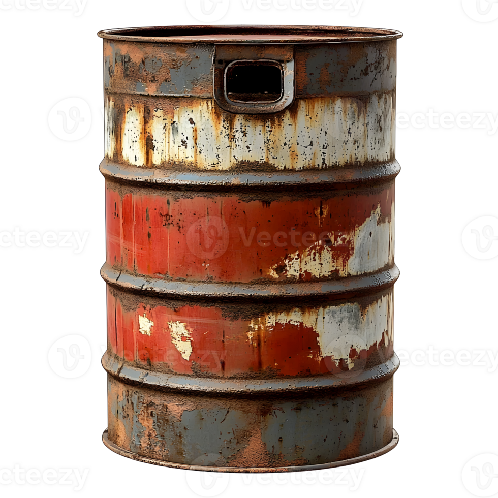 rusty metal barrel isolated on transparent background. png