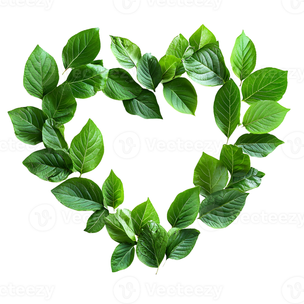green leaves heart frame on transparent background. png