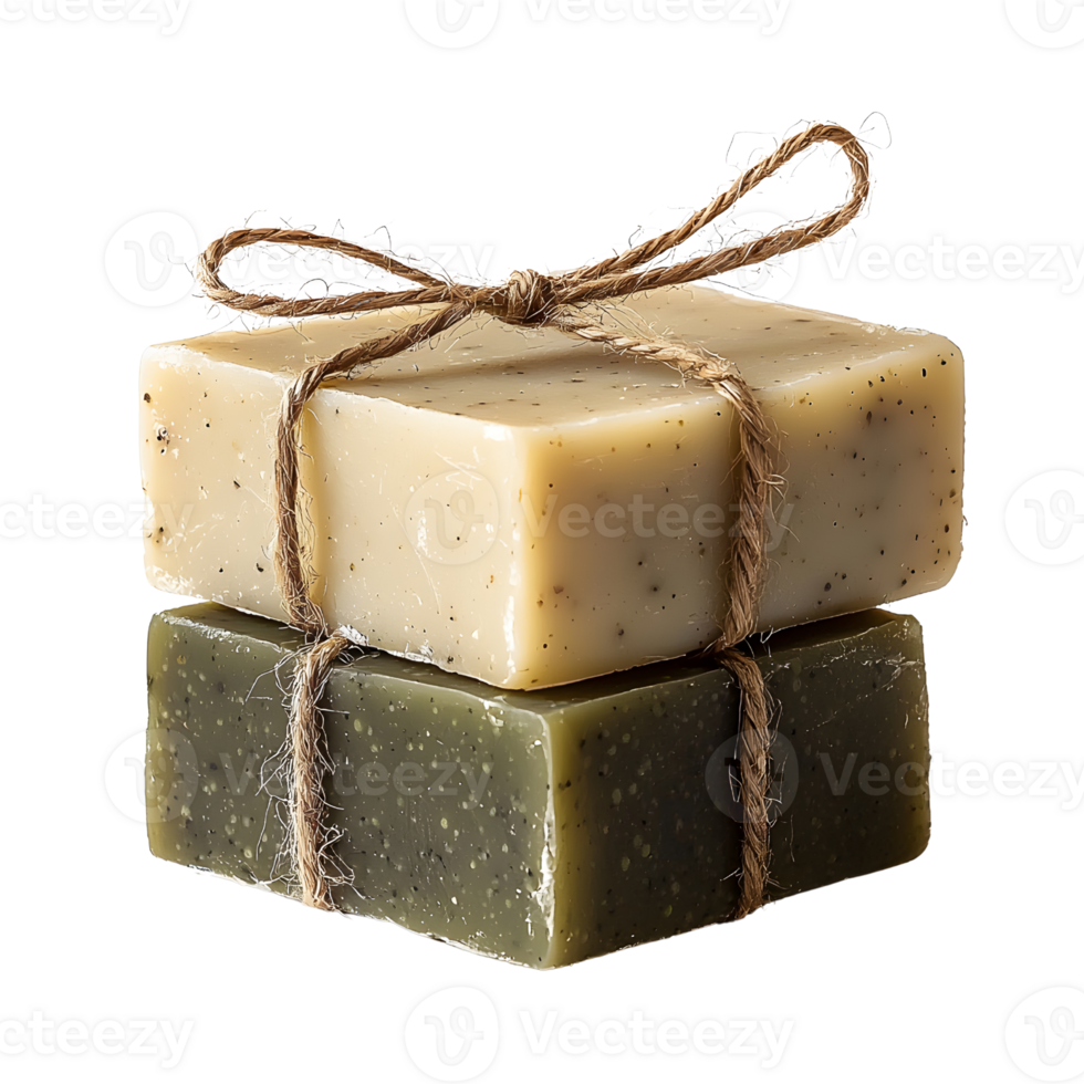 natural soap bars stacked with jute twine on transparent background png