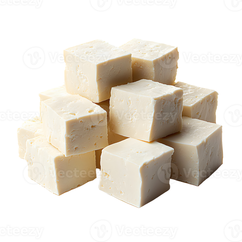 paneer cubes stacked on transparent background png