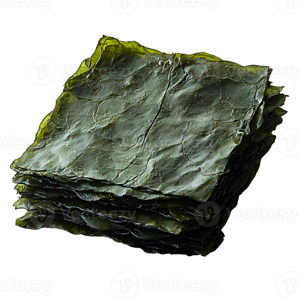 stack of dried seaweed sheets on white background png