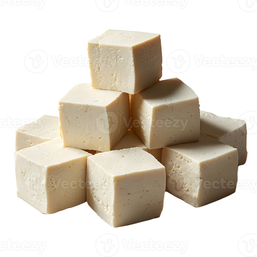 tofu cubes stacked on white background png