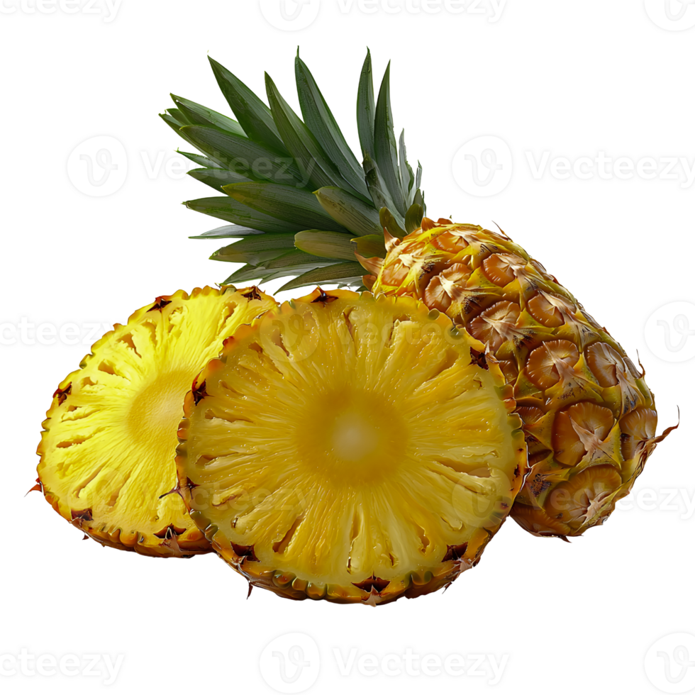 fresh pineapple with slices isolated on white background png