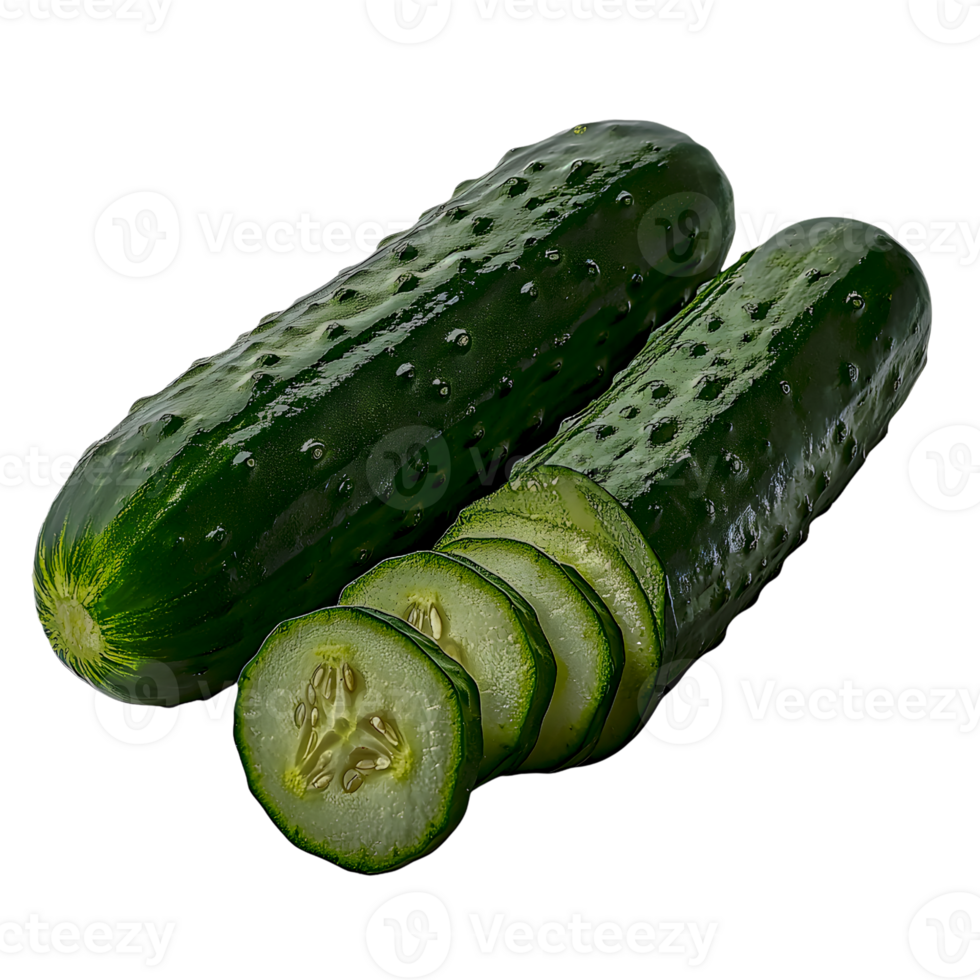 fresh cucumbers with slices on white background png