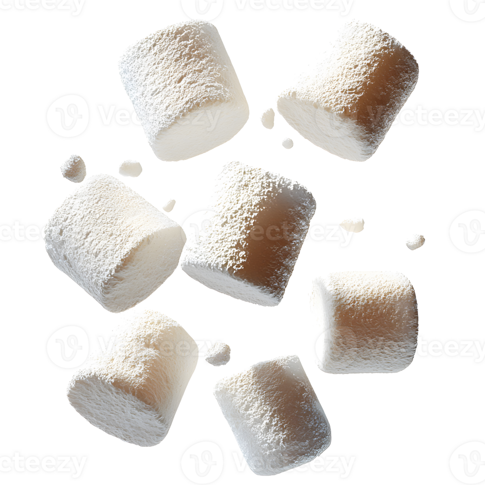 marshmallows floating on white background, isolated png