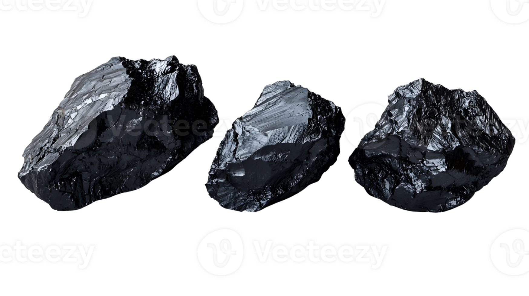coal chunks, three isolated on white background. png
