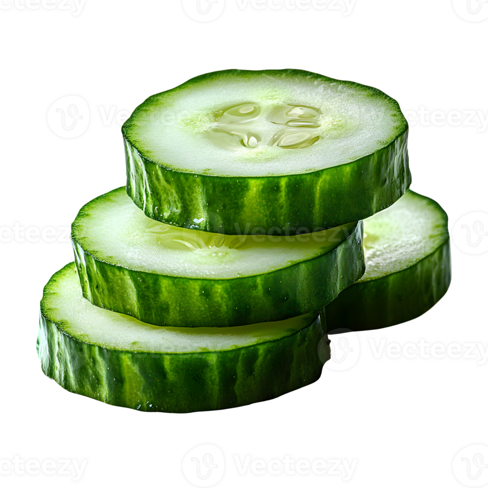 cucumber slices stacked on white background, close-up. png