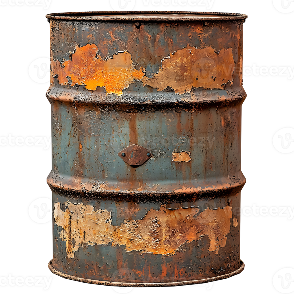 rusty metal barrel isolated on white background. png