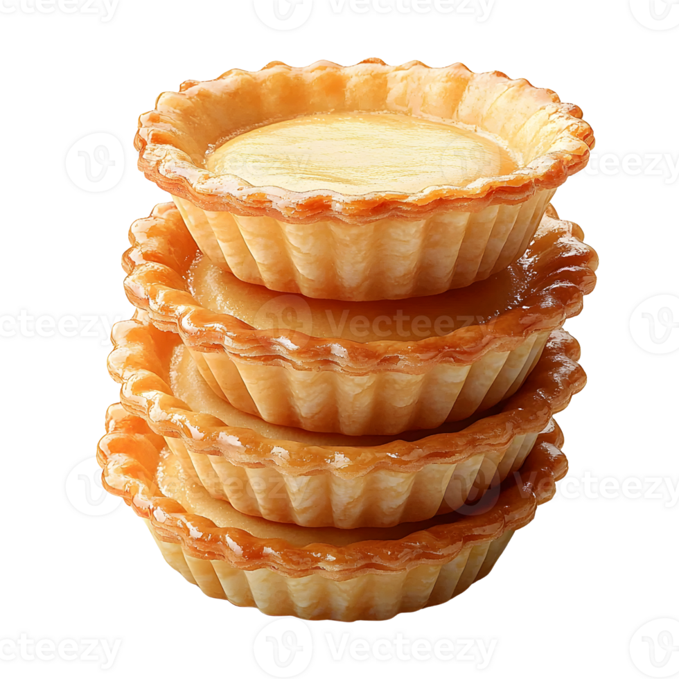 stack of delicious egg tarts on white background. png