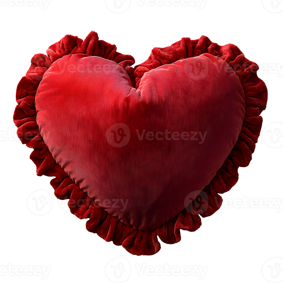 red heart pillow with ruffles on white background png