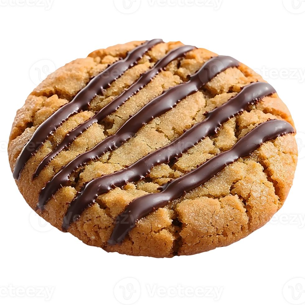 peanut butter cookie with chocolate stripes on white background png