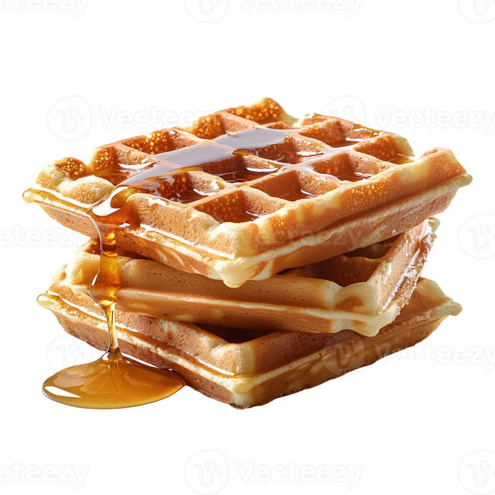 stack of waffles with syrup on white background png
